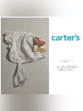 🆕CARTER’S - 0/3M - NWT - INFANT GIRLS WHITE EYELET LACE BONNET HAT